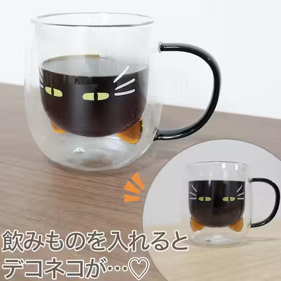 DOUBLE LAYER GLASS MUG CAT PATTERN CL GM008