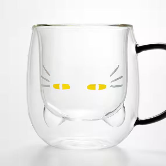 DOUBLE LAYER GLASS MUG CAT PATTERN CL GM008
