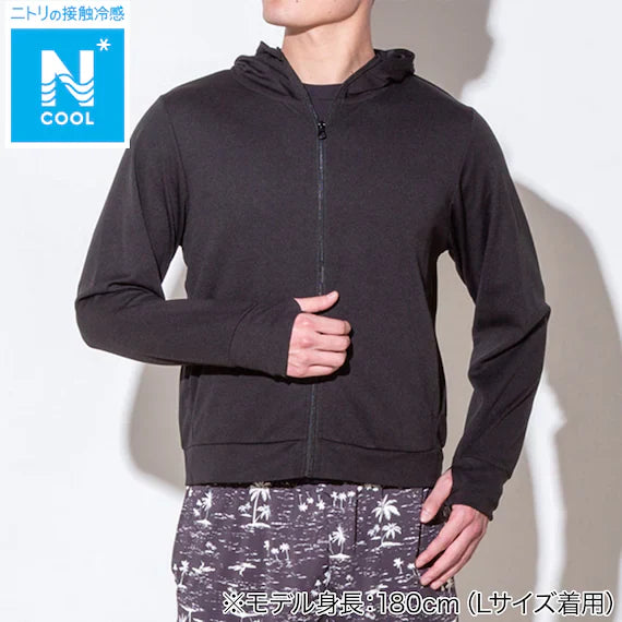 MENS UV CUT COOL HOODIE NE MESH BK LL