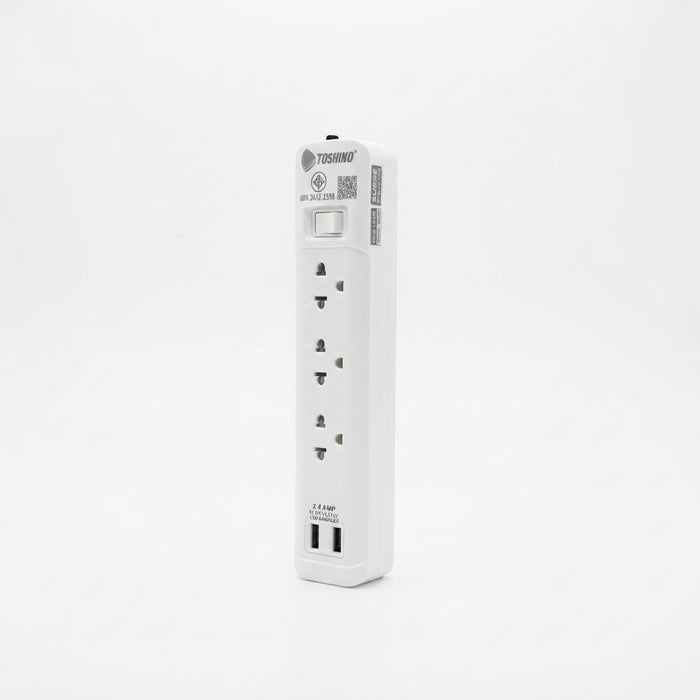 TOSHINO TIS PLUG 3 WAY 1 SWITCH +2USB 3M.  SO-33USB WHITE