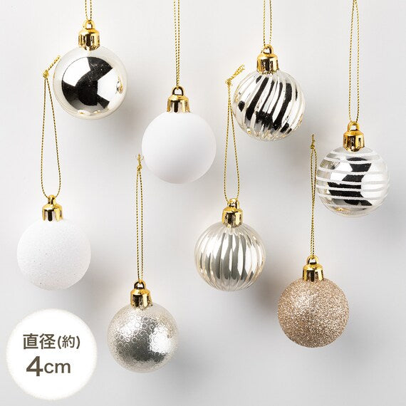 CHRISTMAS ORNAMENTS 30P WHITE&GOLD MIX N2ST