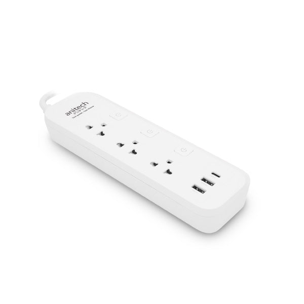 ANITECH TIS PLUG 3 WAY 3 SWITCH 2XUSB-A 1XUSB-C 3M H5333 WHITE