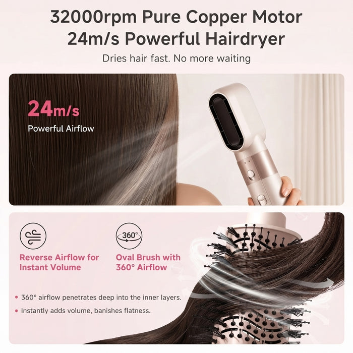 HAIR DRYER BRUSH 001-1200W-SCREEN DISPLAY -WHITE AND BLUE
