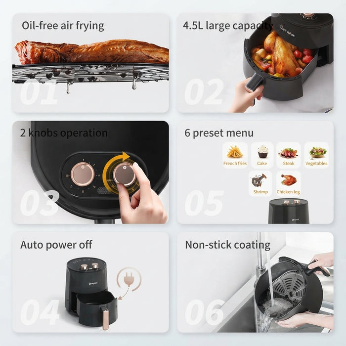 AIR FRYER 007 MECHANICAL MODEL W/10 COOKING SHEETS 3.5L BK BS