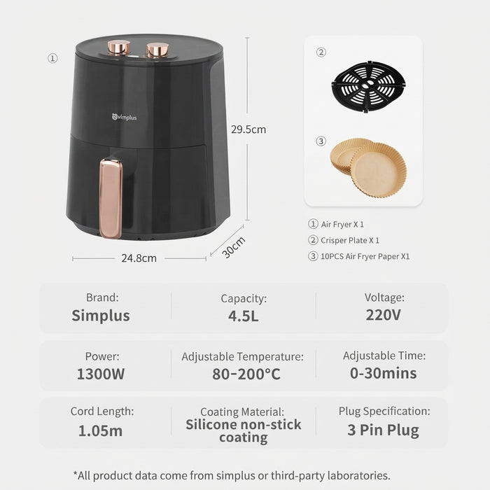 AIR FRYER 007 MECHANICAL MODEL W/10 COOKING SHEETS 3.5L BK BS