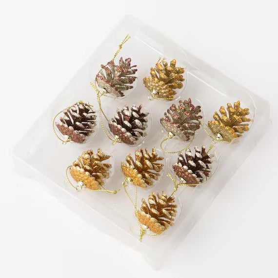 CHRISTMAS ORNAMENTS S/10 PINECONES N2KR
